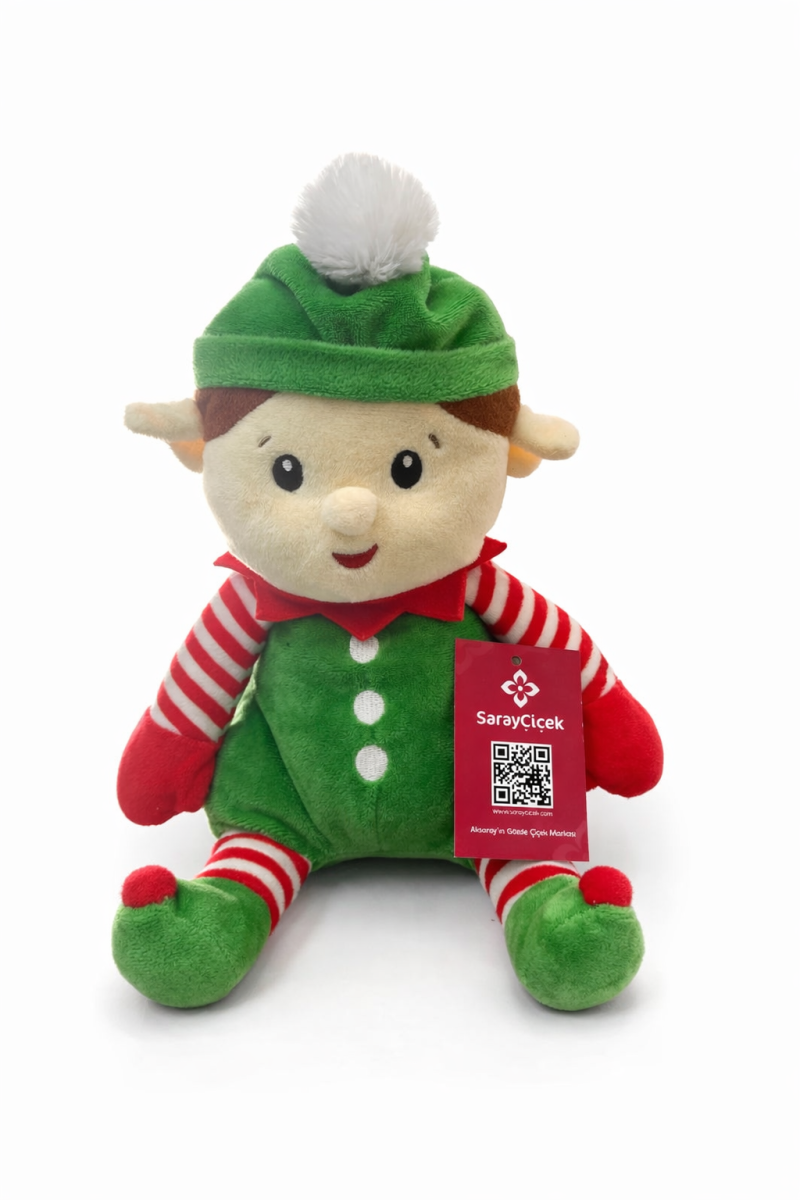Yeşil Şapkalı Elf Kostümlü Peluş Bebek