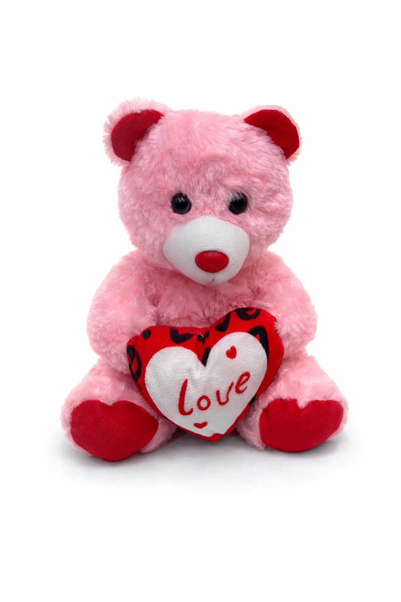Kırmızı Kalpli Pembe Peluş Ayı