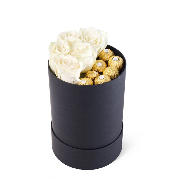 Zarafet Kutusu Beyaz Güller ve Ferrero Rocher