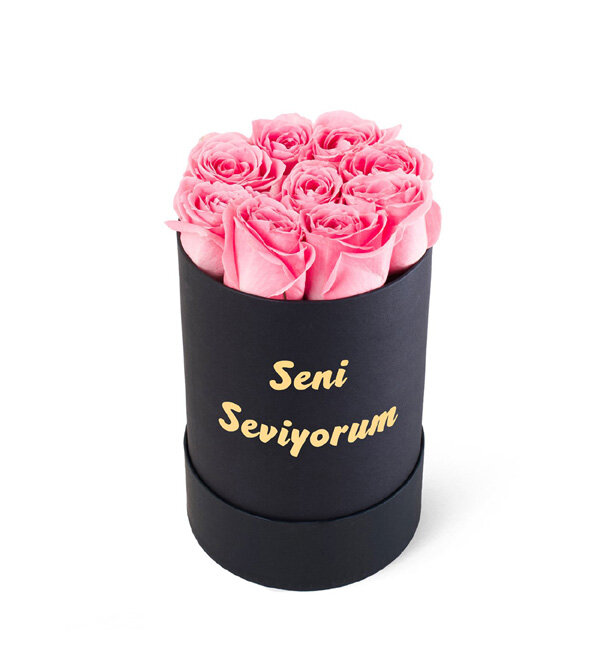 Seni Seviyorum Mesajlı Pembe Gül Kutusu