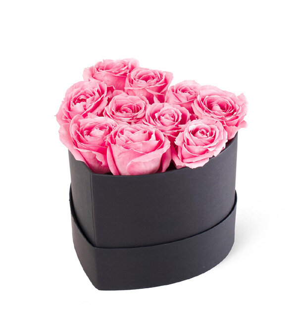 Romantik Kalp Kutuda 10 Pembe Gül