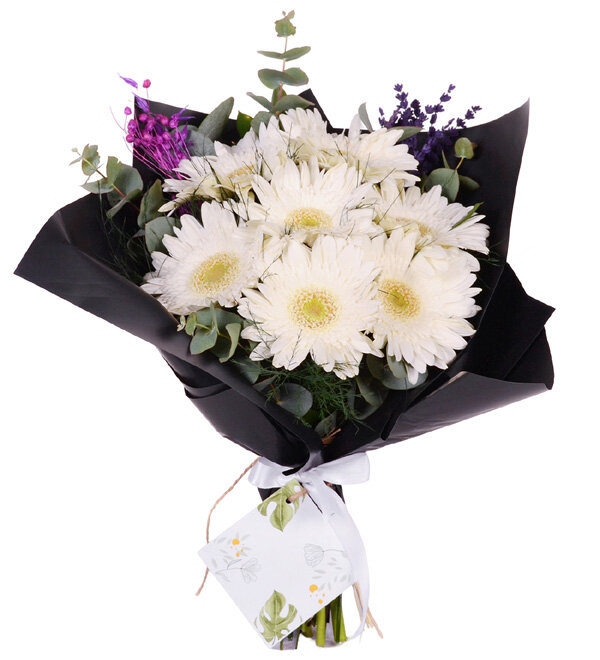 Siyah Şıklıkta 7 Beyaz Gerbera Buketi