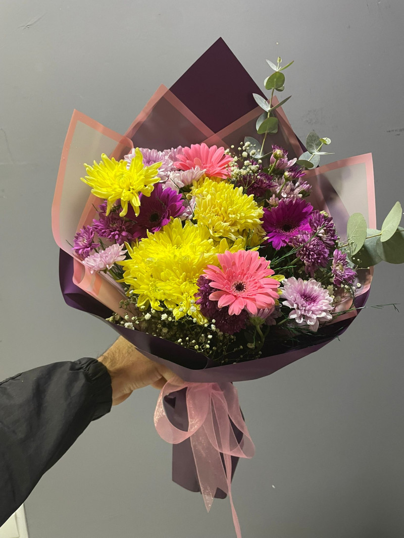 Rengarenk Gerbera ve Kasımpatı Buketi